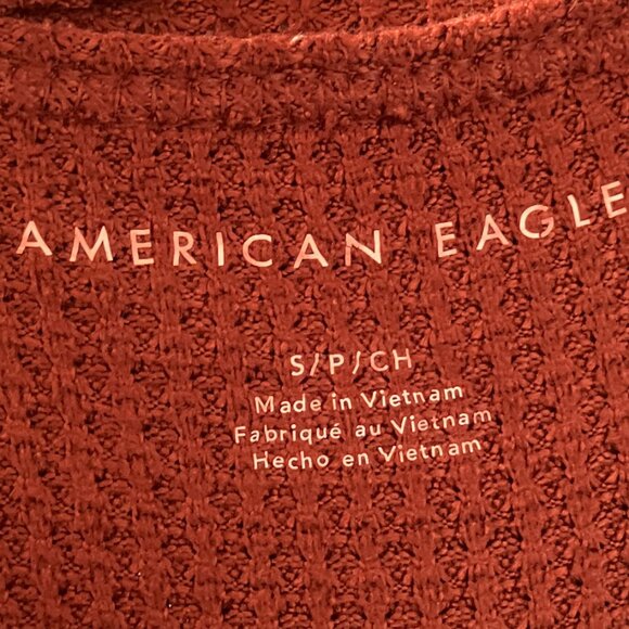 American Eagle Small S Rust Red Oversized Slouchy Thermal Waffle Knit Top Shirt - Picture 3 of 4